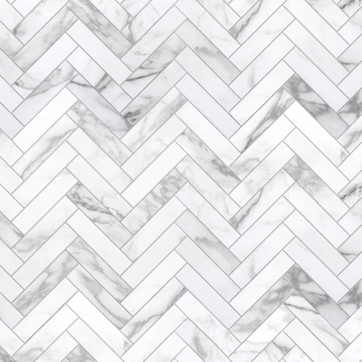 SUNWINGS Carrara White 12-in x 13-in Honed Composite Marble look Herringbone Peel and stick Mosaic Wall Tile product image