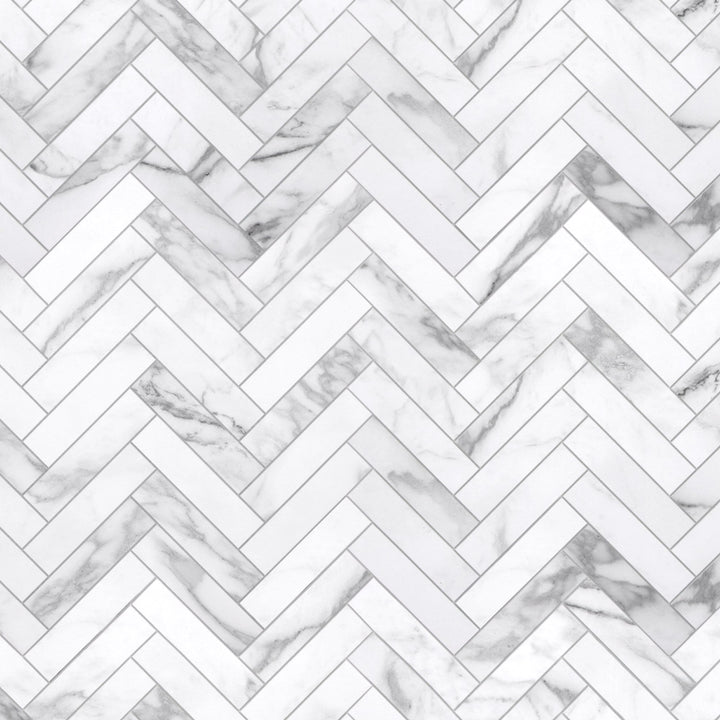 SUNWINGS Carrara White 12-in x 13-in Honed Composite Marble look Herringbone Peel and stick Mosaic Wall Tile product image