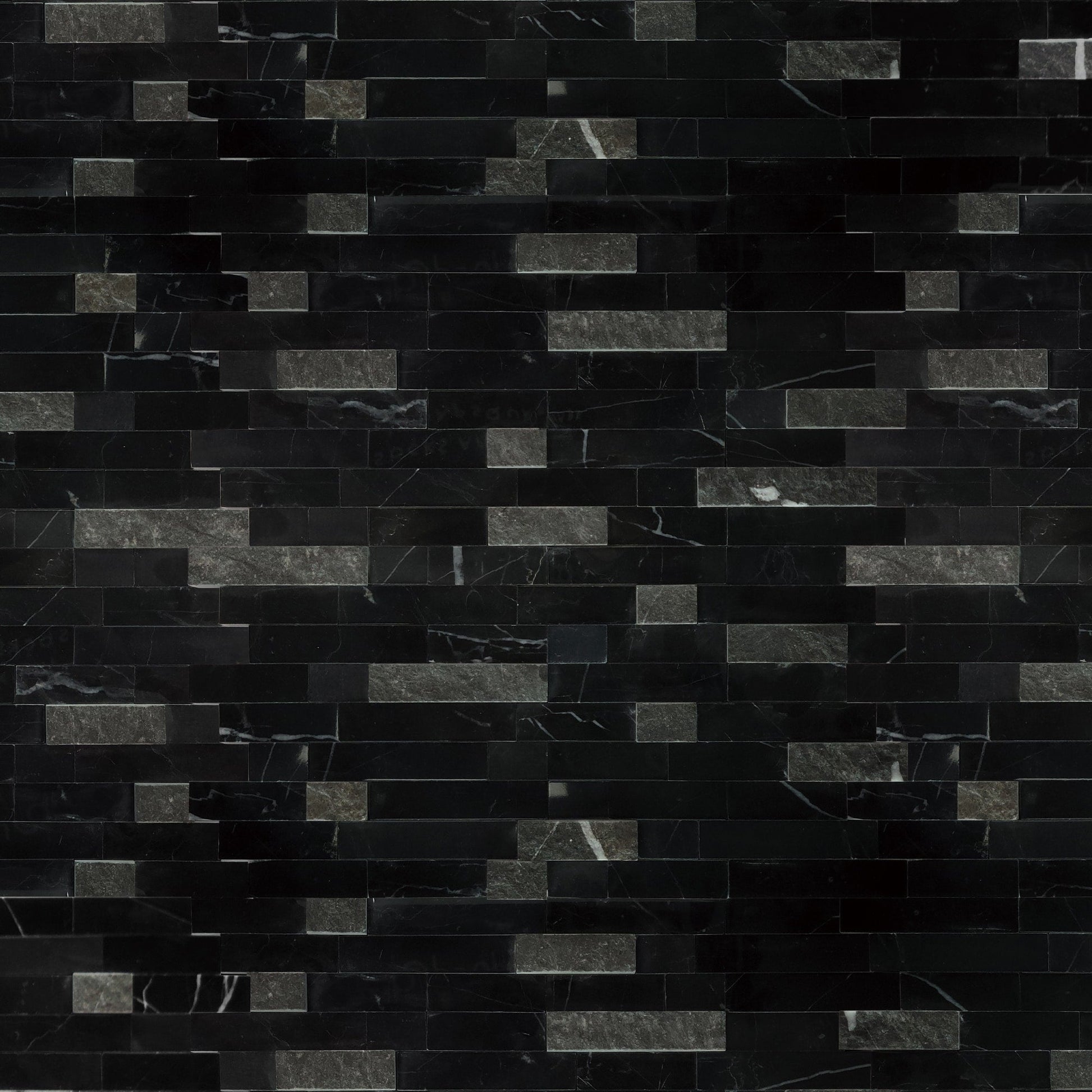 SUNWINGS 3D Stone Mixed Black 11-in x 12-in Polished Natural stone Marble Peel and stick Mosaic Wall Tile product image