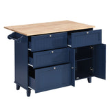 BABOOM Blue Wood Base with Wood Top Kitchen Island (29.5-in x 50.3-in x 36.6-in)