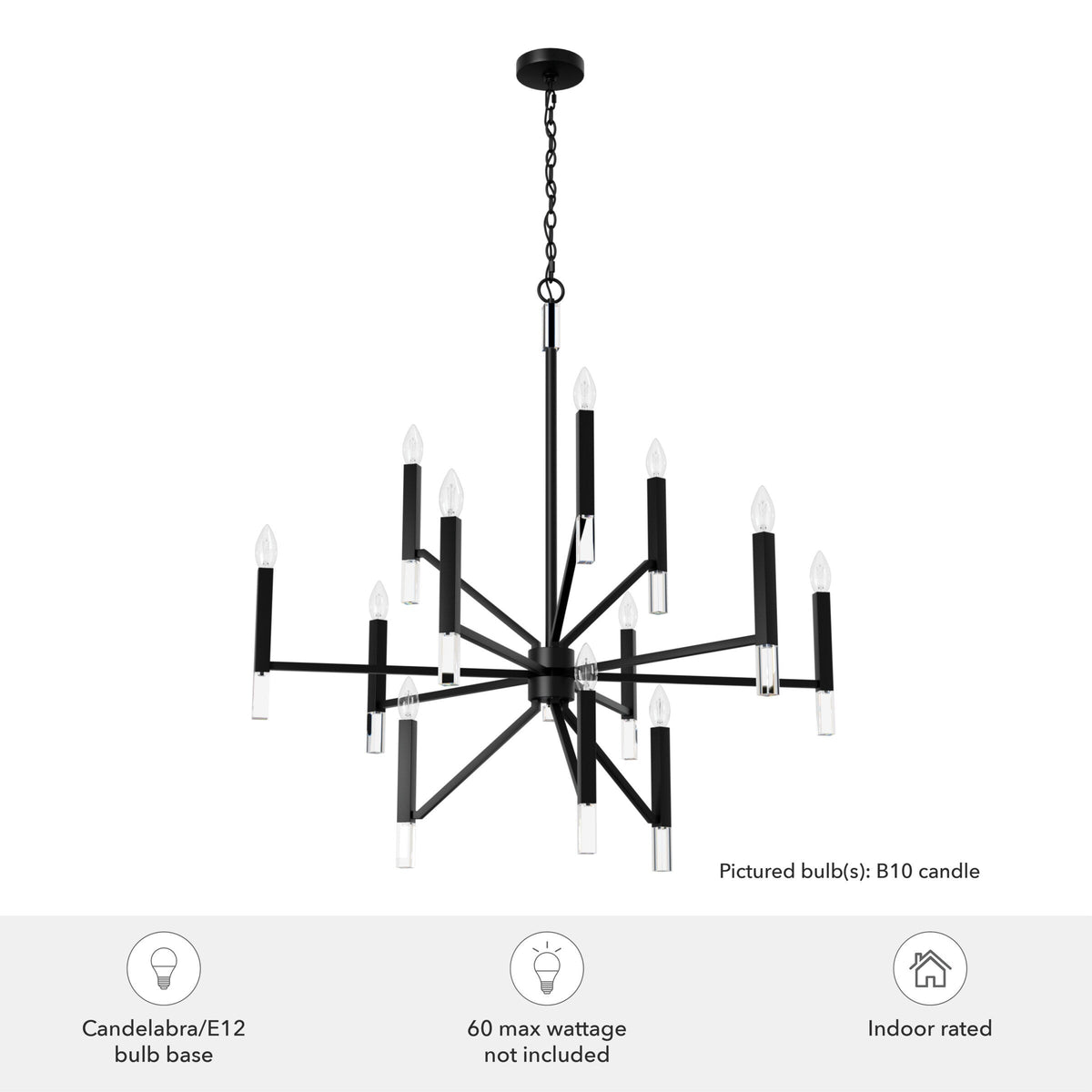 Hunter Sunjai 12-Light Matte Black Traditional Crystal Chandelier
