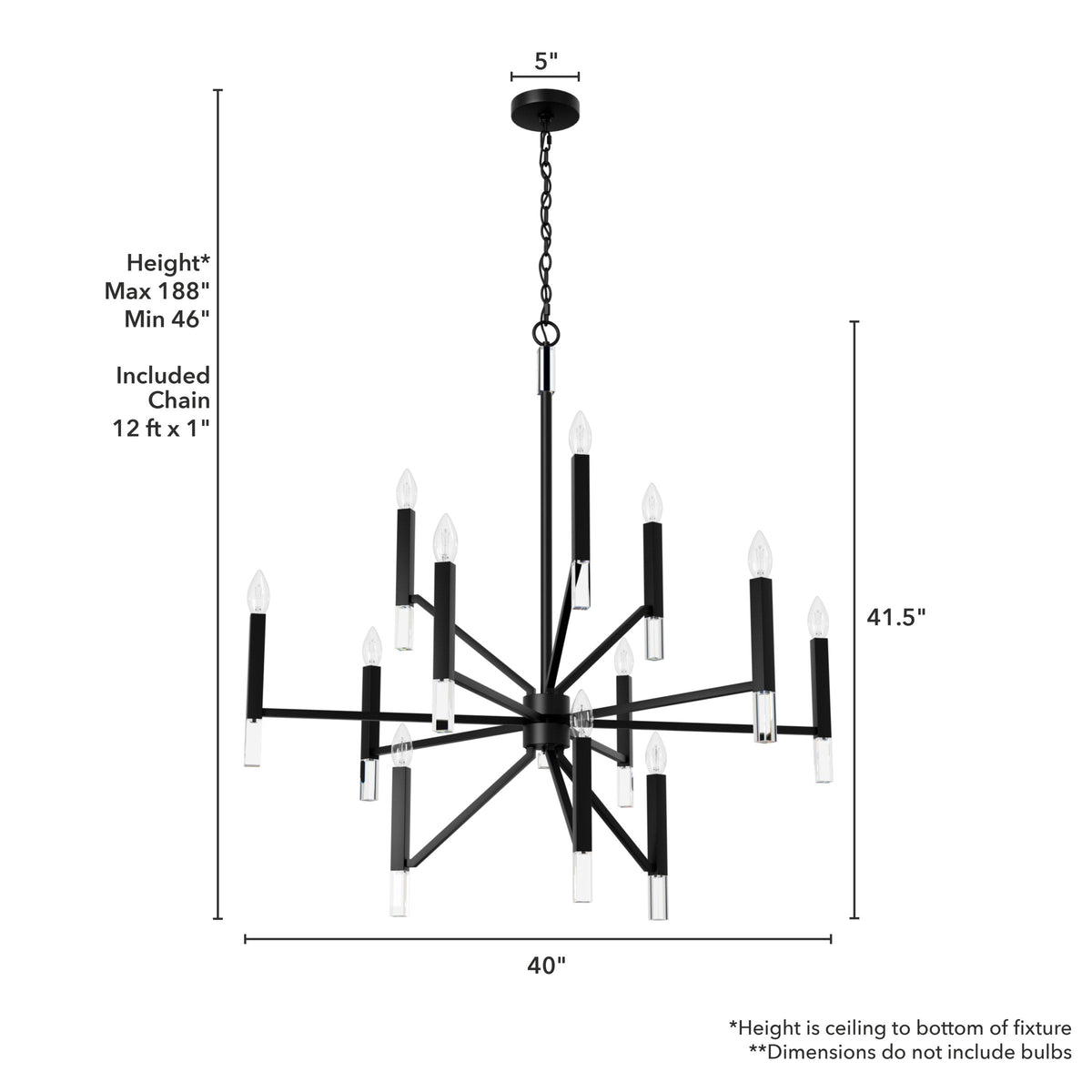 Hunter Sunjai 12-Light Matte Black Traditional Crystal Chandelier