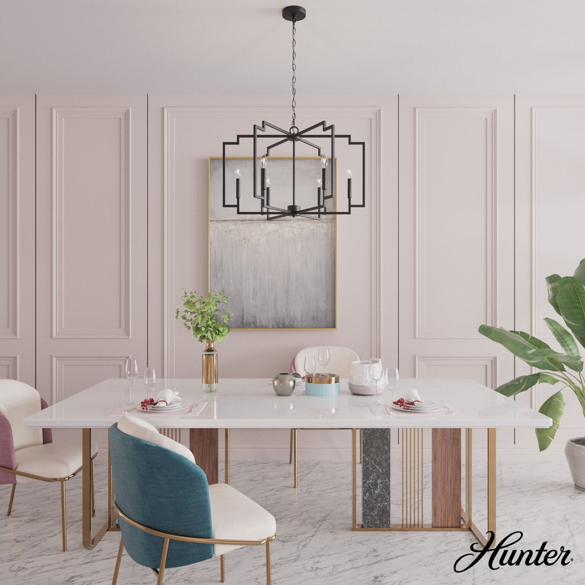 Hunter Zoanne 6-Light Matte Black Modern/Contemporary Cage Chandelier
