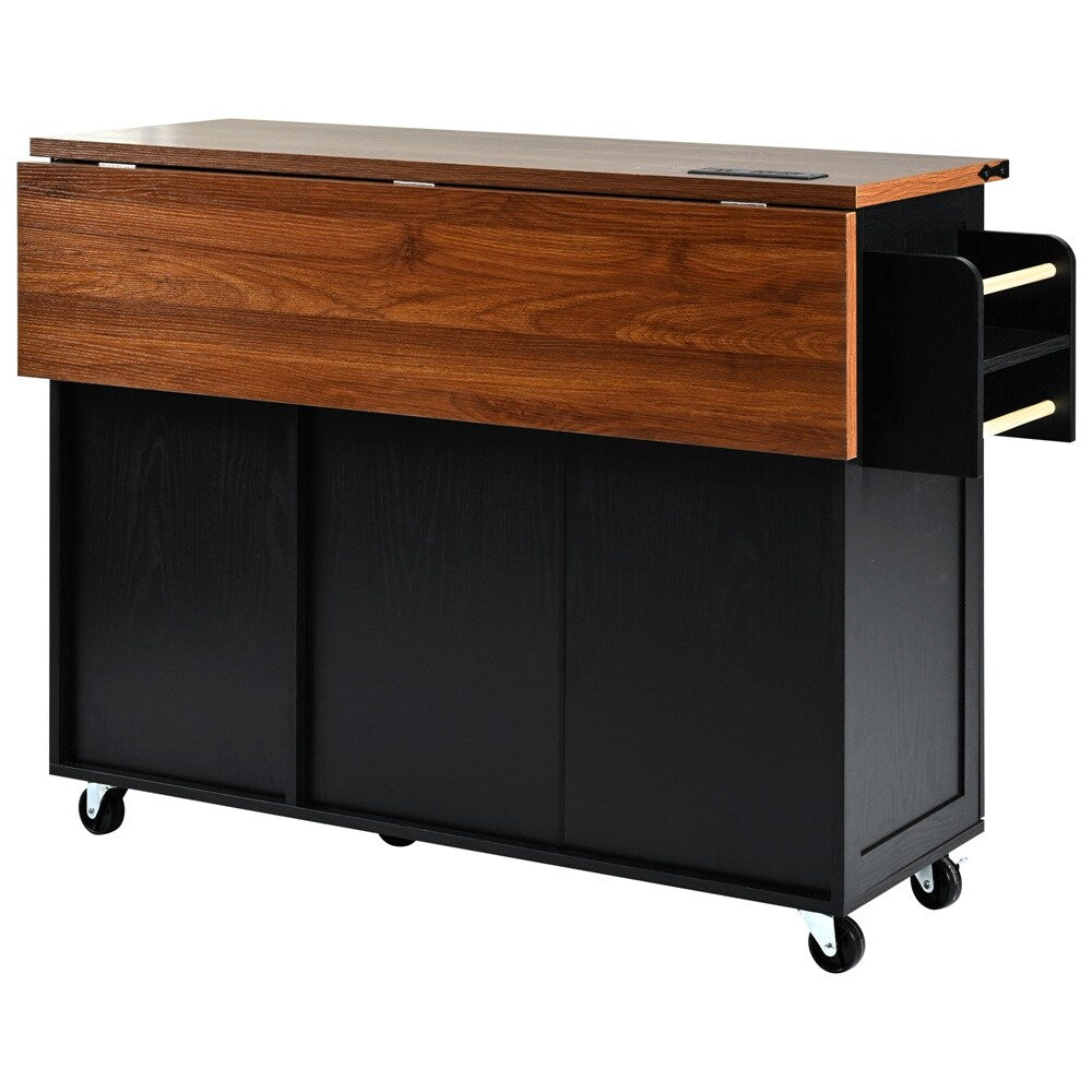 Runesay Black Mdf Base with Mdf Wood Top Rolling Kitchen Island (28.75-in x 54.5-in x 36.5-in)