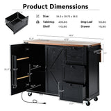 Runesay Black Mdf Base with Mdf Wood Top Rolling Kitchen Island (28.75-in x 54.5-in x 36.5-in)