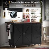 Runesay Black Mdf Base with Mdf Wood Top Rolling Kitchen Island (28.75-in x 54.5-in x 36.5-in)