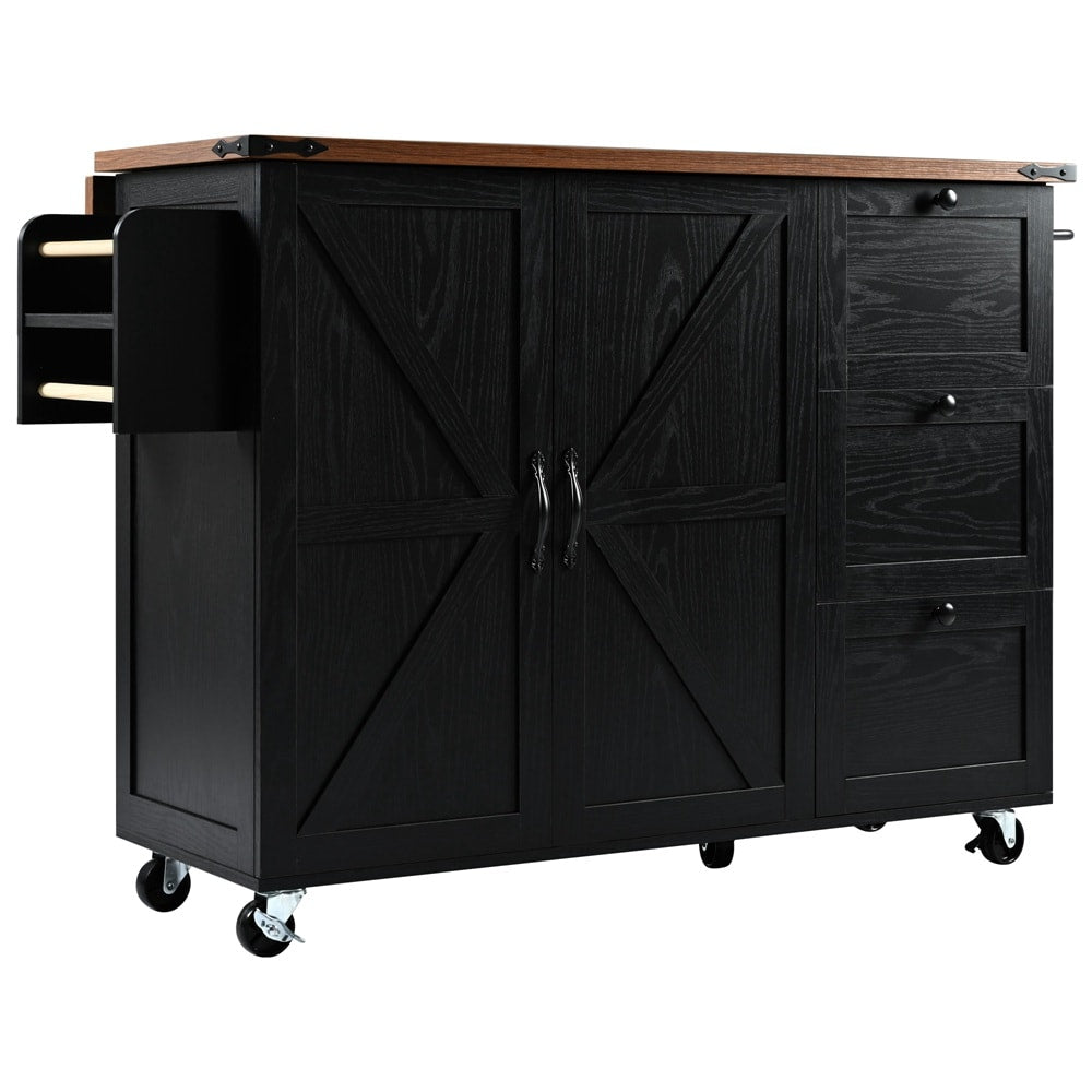 Runesay Black Mdf Base with Mdf Wood Top Rolling Kitchen Island (28.75-in x 54.5-in x 36.5-in)