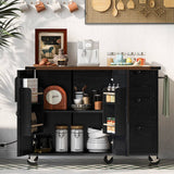 Runesay Black Mdf Base with Mdf Wood Top Rolling Kitchen Island (28.75-in x 54.5-in x 36.5-in)