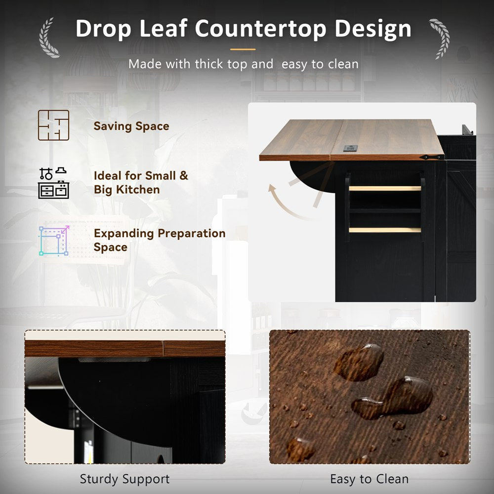 Runesay Black Mdf Base with Mdf Wood Top Rolling Kitchen Island (28.75-in x 54.5-in x 36.5-in)