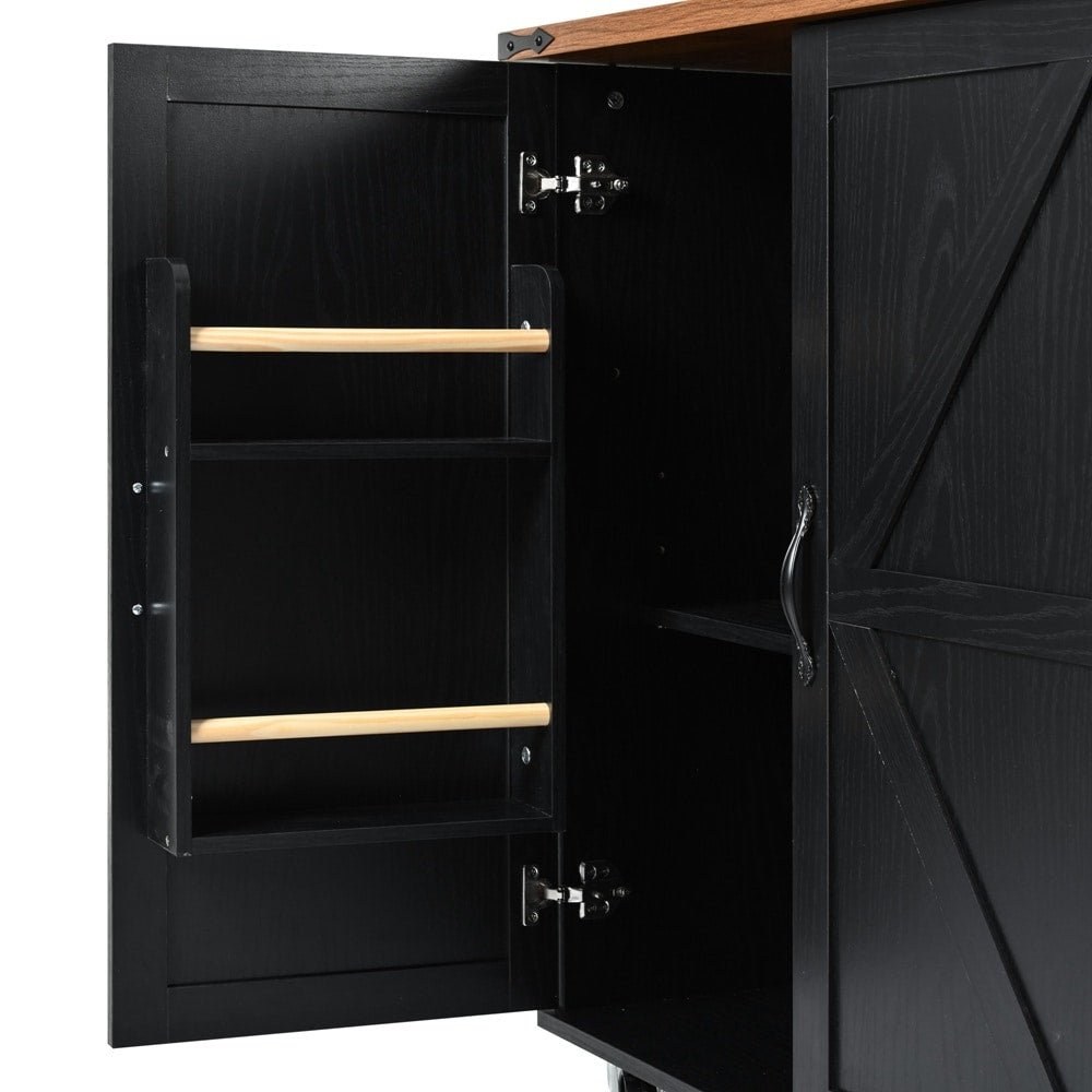 Runesay Black Mdf Base with Mdf Wood Top Rolling Kitchen Island (28.75-in x 54.5-in x 36.5-in)