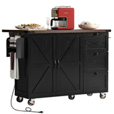 Runesay Black Mdf Base with Mdf Wood Top Rolling Kitchen Island (28.75-in x 54.5-in x 36.5-in)