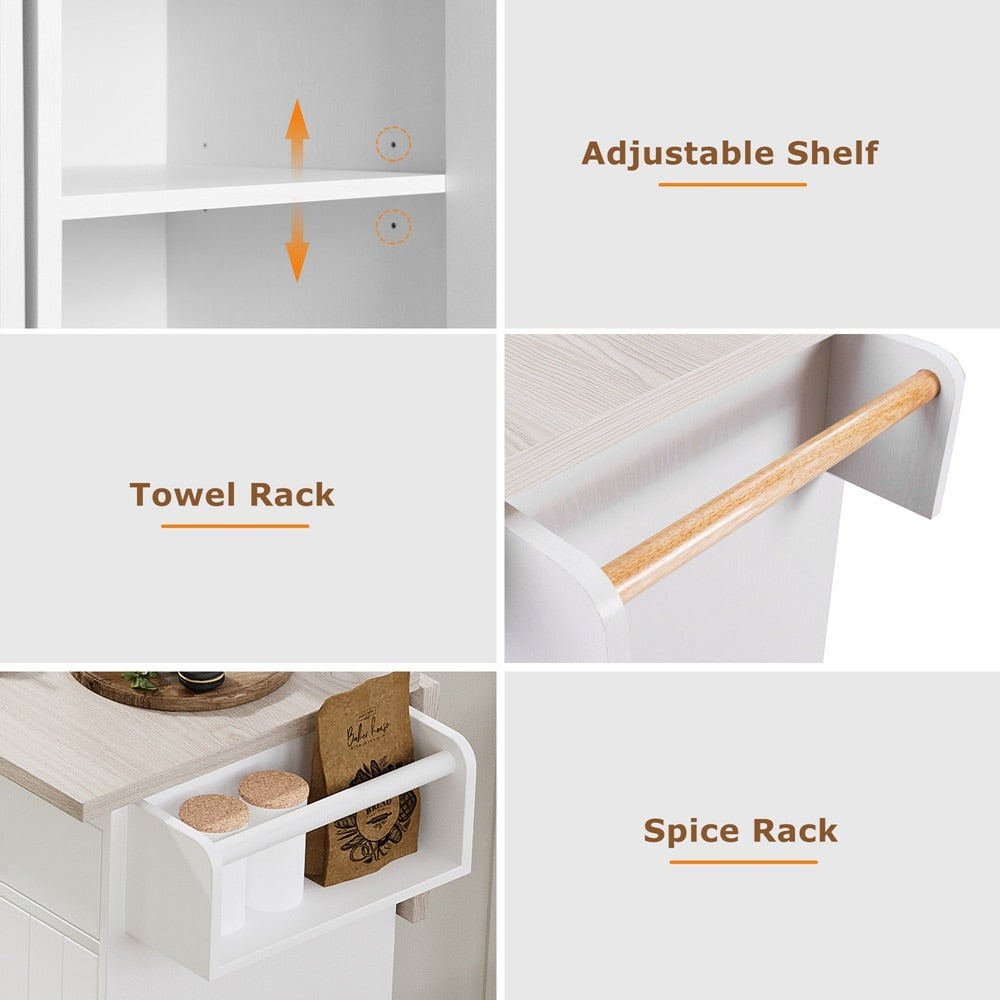Runesay White Mdf Base with Mdf Wood Top Rolling Kitchen Island (20.55-in x 51.06-in x 35.04-in)