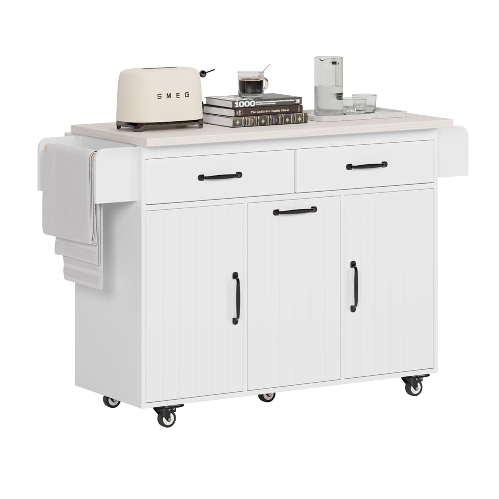 Runesay White Mdf Base with Mdf Wood Top Rolling Kitchen Island (20.55-in x 51.06-in x 35.04-in)