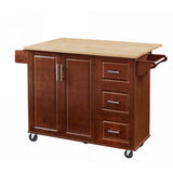 Bayfeve Retro Brown Rolling Kitchen Island with Drop Leaf Countertop, with Storage Cabinet and Tower Rack