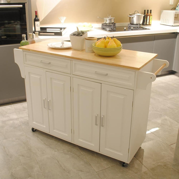 Bayfeve Kitchen Island  Kitchen Cart, Mobile Kitchen Island, Rubber Wood Top, Big  Adjustable Shelf Inside Cabinet for Different Utensils