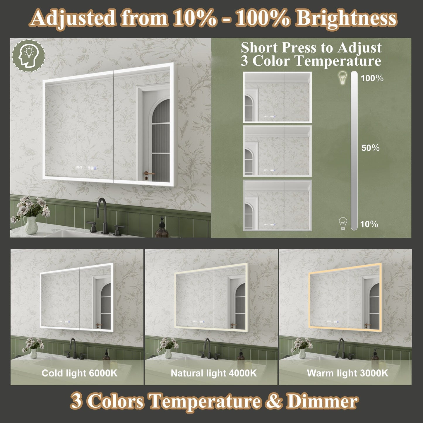 ExBrite Luvia 40-in x 30-in Lighted LED Fog Free Surface/Recessed Mount Silver Mirrored Soft Close Medicine Cabinet with Outlet