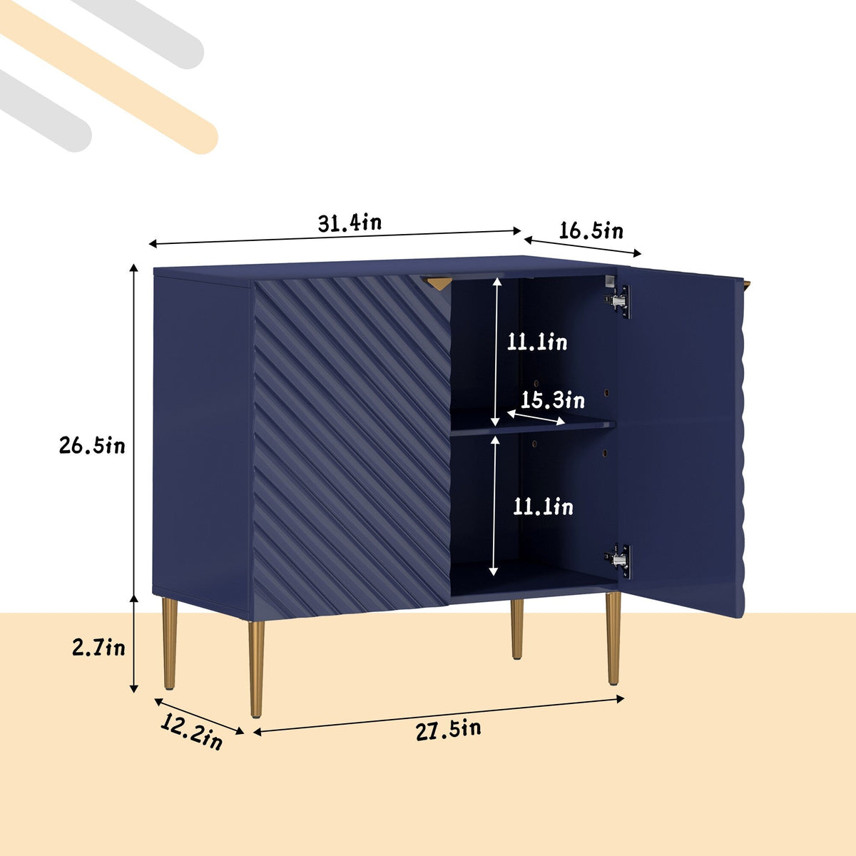 Clihome 15.75-in W x 31-in H Mdf Navy Freestanding Utility Storage Cabinet
