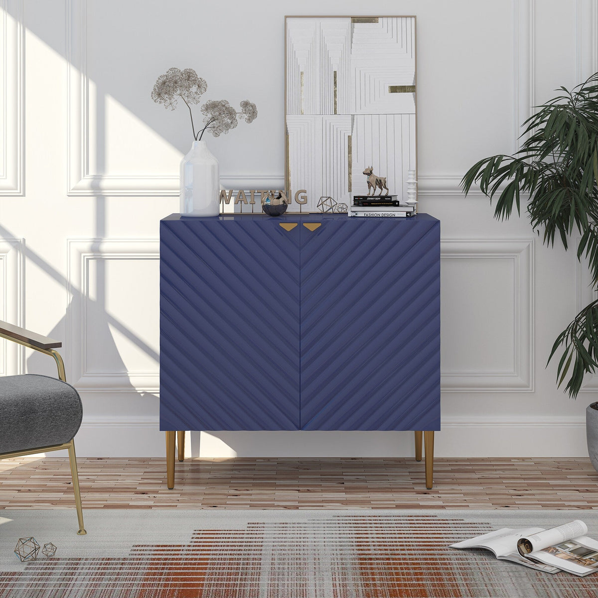 Clihome 15.75-in W x 31-in H Mdf Navy Freestanding Utility Storage Cabinet