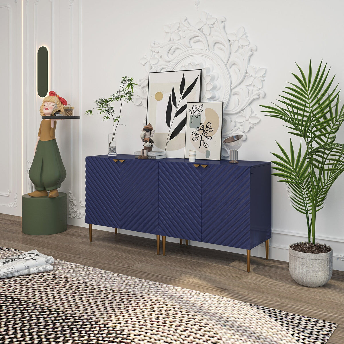 Clihome 15.75-in W x 31-in H Mdf Navy Freestanding Utility Storage Cabinet