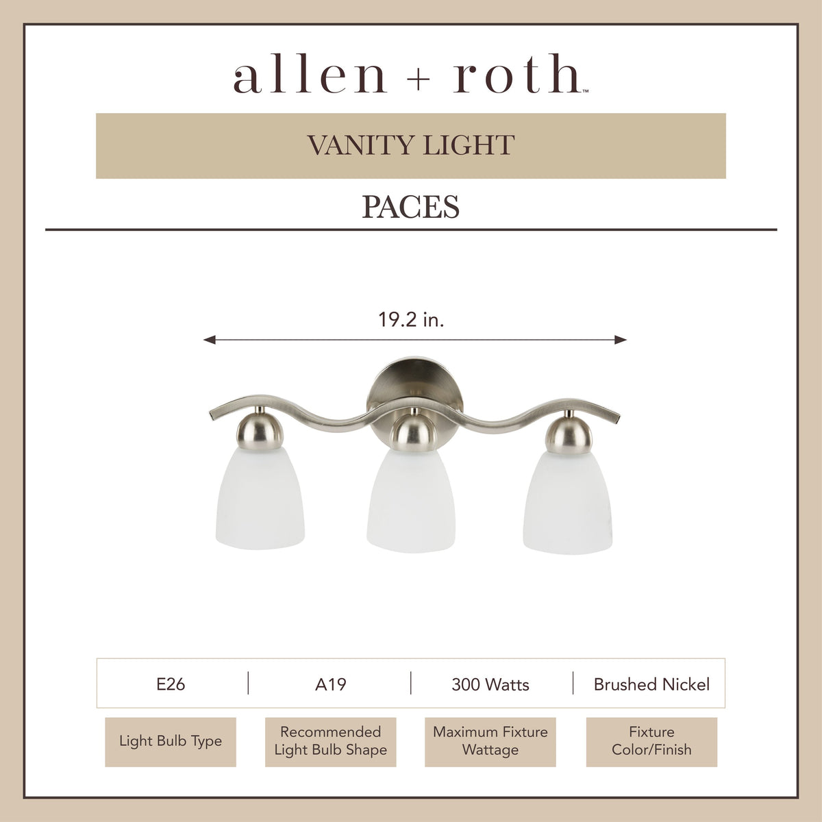 Portfolio Paces 3-Light Brushed Nickel Modern/Contemporary Vanity Light, 19.2-in Wide