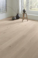 Element Flooring Irving Park Dewdrop European White Oak 8-33/50-in W x 9/16-in T x Varying Length Wirebrushed Water Resistant Engineered Hardwood Flooring (31.25-sq ft / Carton)