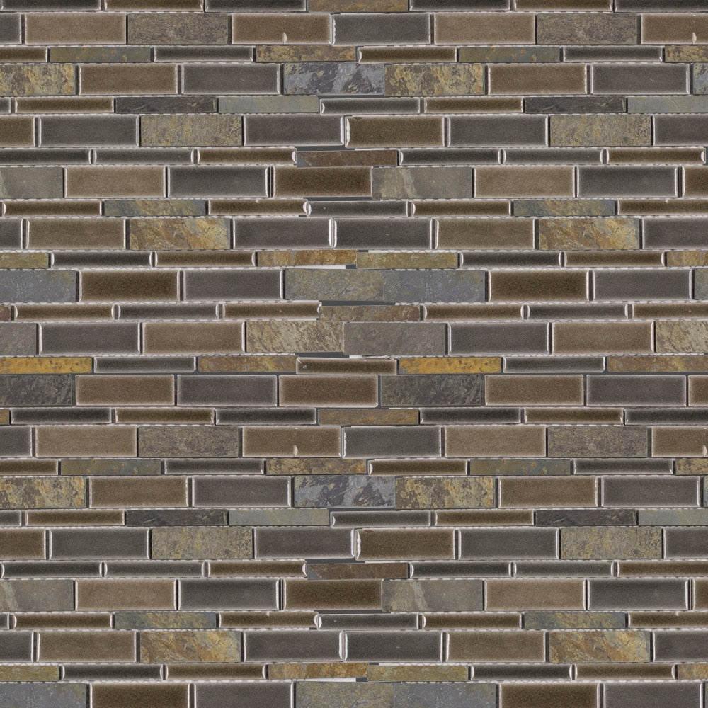 Elida Ceramica Natural Mountain 12-in x 12-in Crackled Ceramic/Stone Slate Linear Mosaic Wall Tile