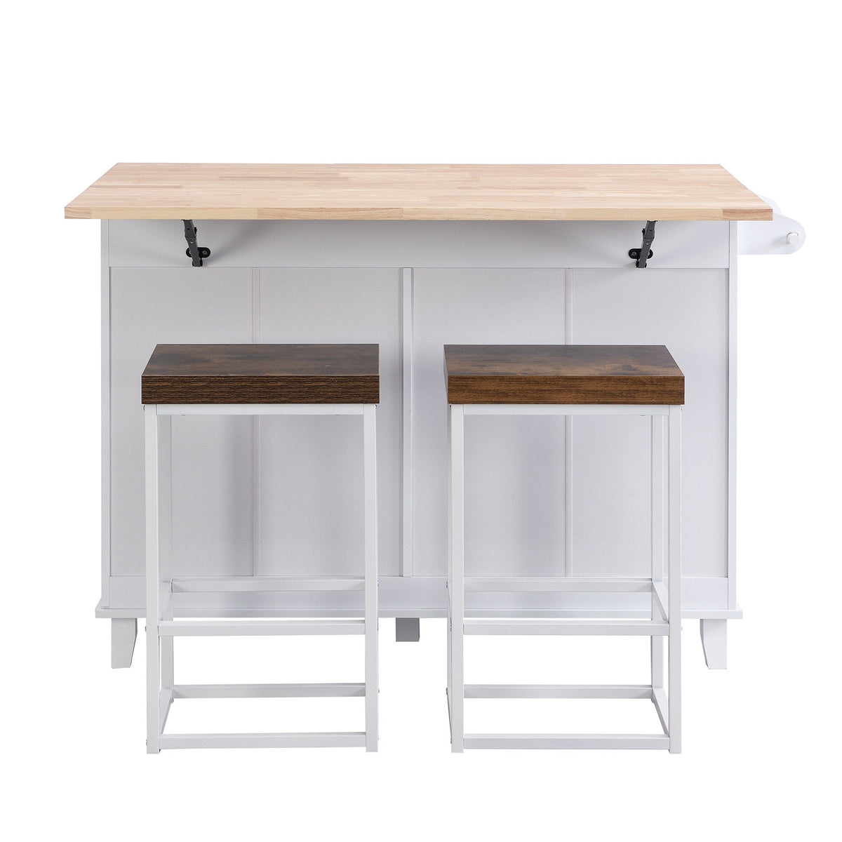 BABOOM White Wood Base with Wood Top Kitchen Island (29.5-in x 50.3-in x 36.6-in)