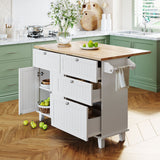 BABOOM White Wood Base with Wood Top Kitchen Island (29.5-in x 50.3-in x 36.6-in)