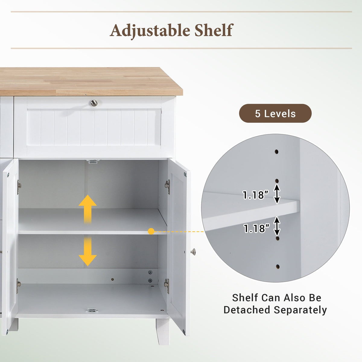 BABOOM White Wood Base with Wood Top Kitchen Island (29.5-in x 50.3-in x 36.6-in)
