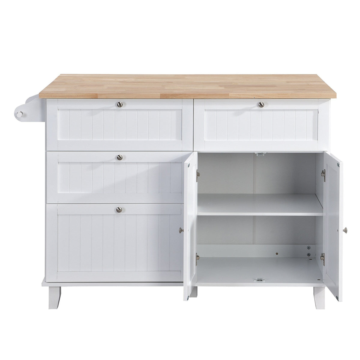 BABOOM White Wood Base with Wood Top Kitchen Island (29.5-in x 50.3-in x 36.6-in)