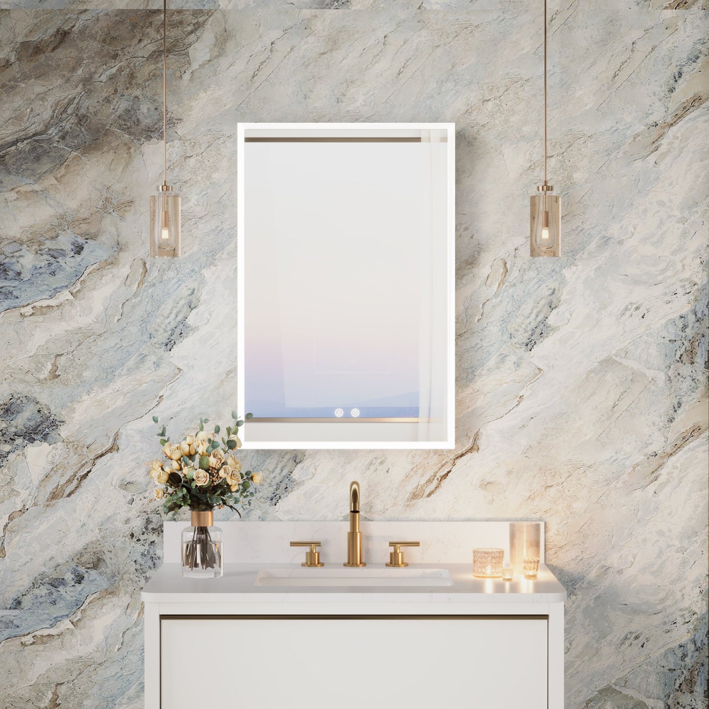Forclover 20-in x 30-in Lighted LED Fog Free Surface/Recessed Mount Silver Mirrored Soft Close Medicine Cabinet with Outlet