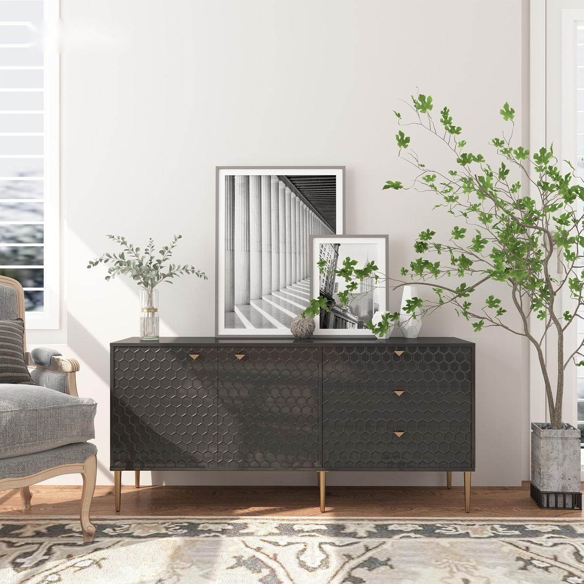Clihome Modern/Contemporary Black Tv Cabinet (Accommodates TVs up to 60-in)