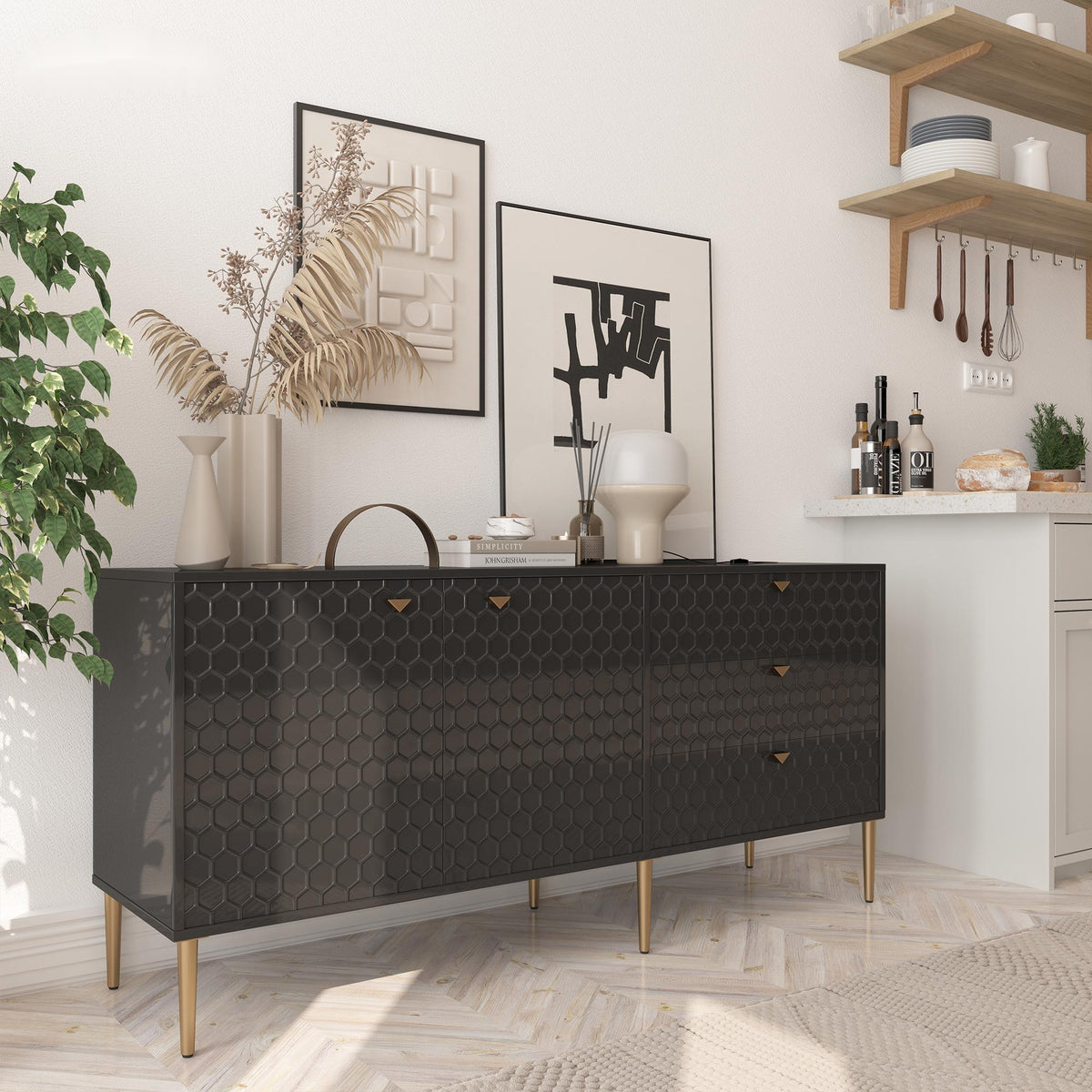 Clihome Modern/Contemporary Black Tv Cabinet (Accommodates TVs up to 60-in)