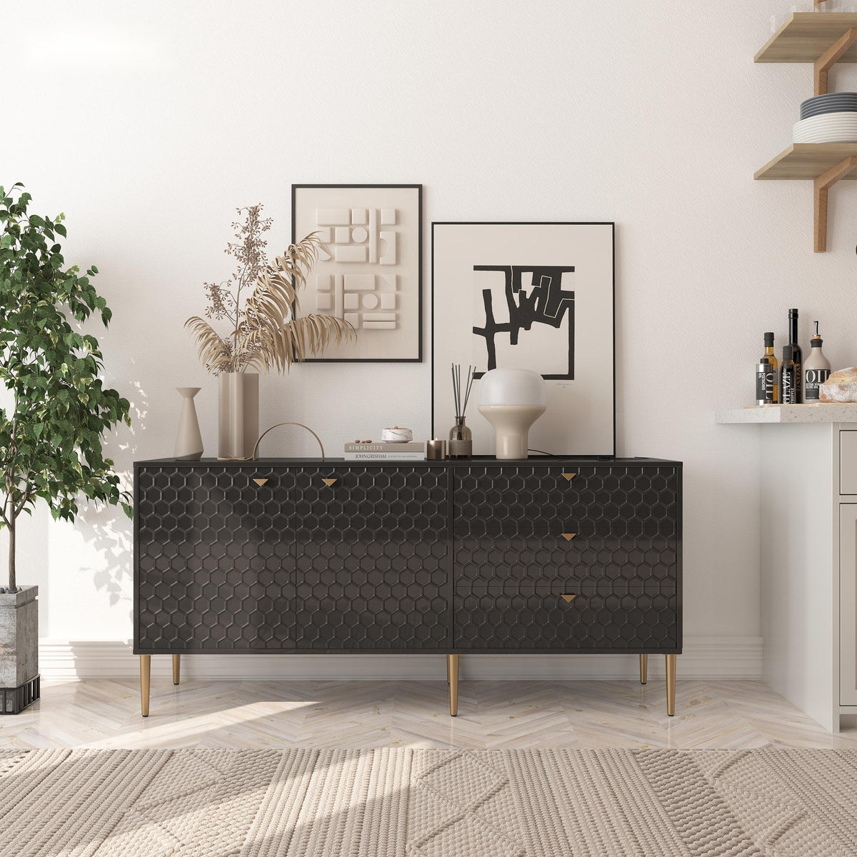 Clihome Modern/Contemporary Black Tv Cabinet (Accommodates TVs up to 60-in)