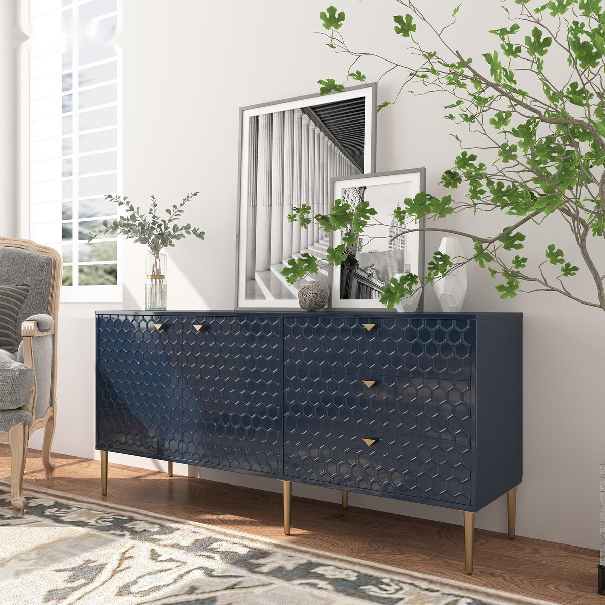 Clihome Modern/Contemporary Navy Tv Cabinet (Accommodates TVs up to 60-in)