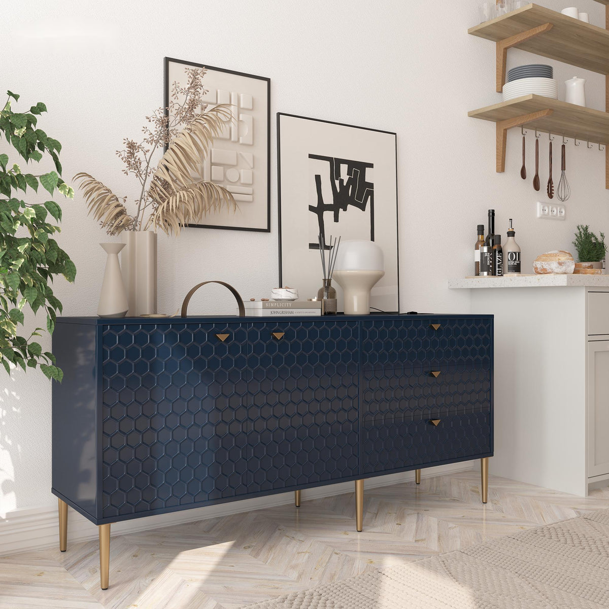 Clihome Modern/Contemporary Navy Tv Cabinet (Accommodates TVs up to 60-in)