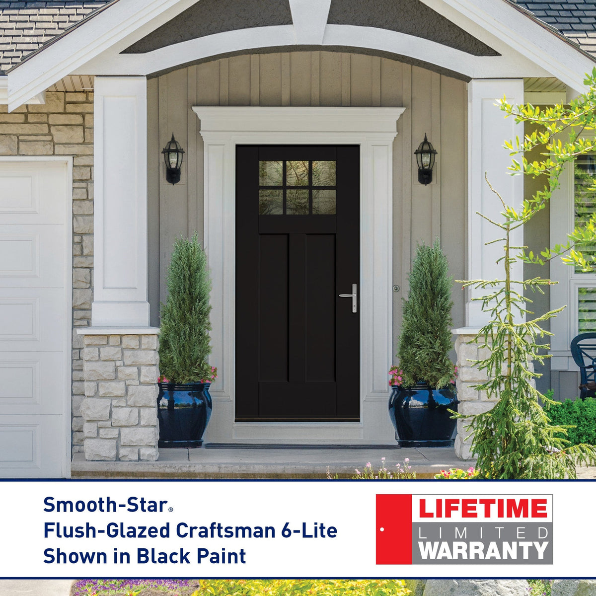 Therma-Tru Benchmark Doors 36-in x 80-in Fiberglass Craftsman Left-Hand Inswing Ready to Paint Unfinished Prehung Single Front Door with Brickmould