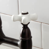 Elements of Design Oil-Rubbed Bronze 2-Handle Deck-Mount Bridge Kitchen Faucet with Porcelain Cross Handles