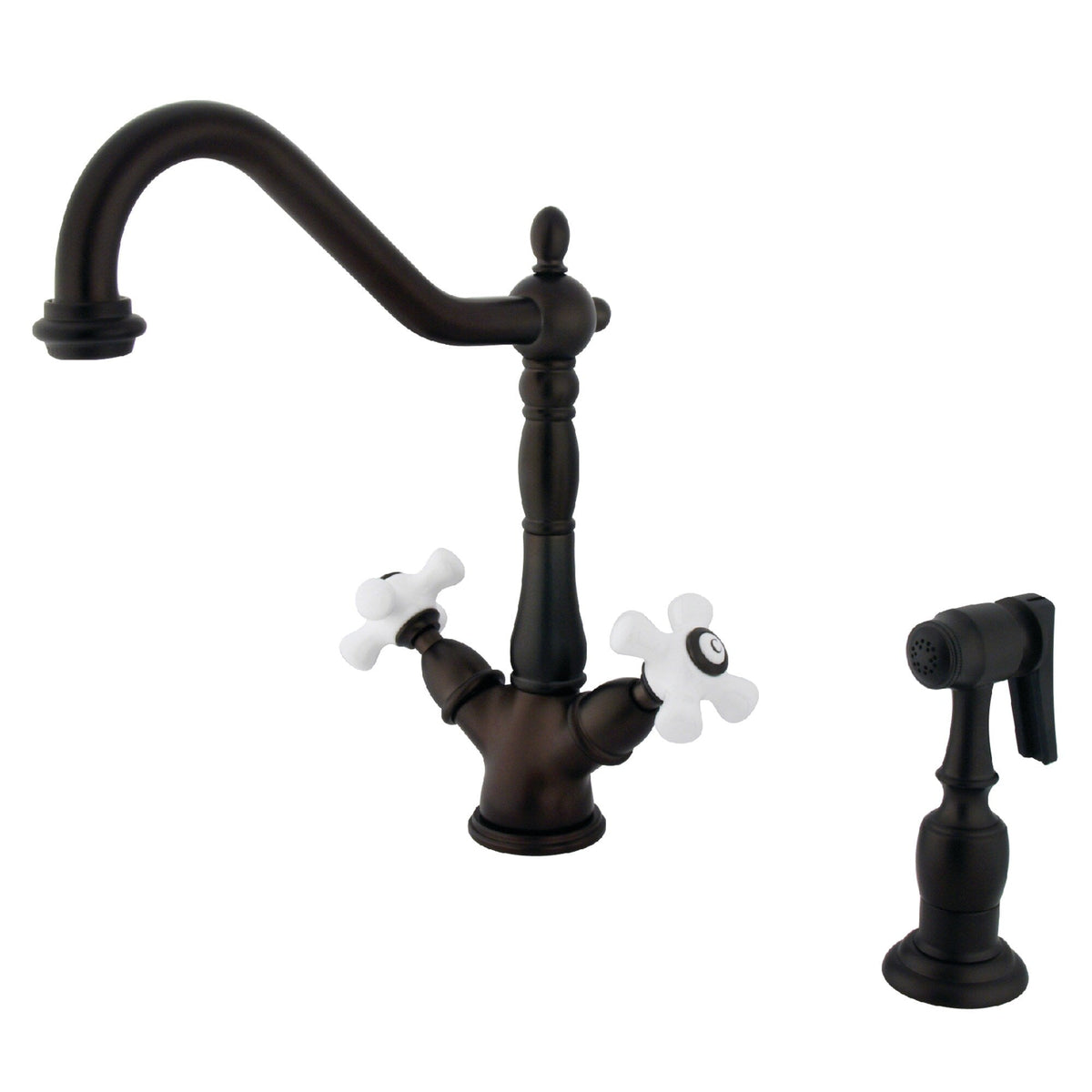 Elements of Design Oil-Rubbed Bronze 2-Handle Deck-Mount Bridge Kitchen Faucet with Side Sprayer