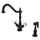 Elements of Design Oil-Rubbed Bronze 2-Handle Deck-Mount Bridge Kitchen Faucet with Side Sprayer