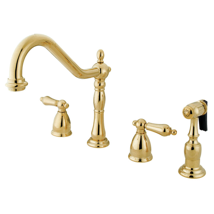 Elements of Design New Orleans Polished Brass 2‑Handle Deck‑Mount Bridge Kitchen Faucet with Side Spray