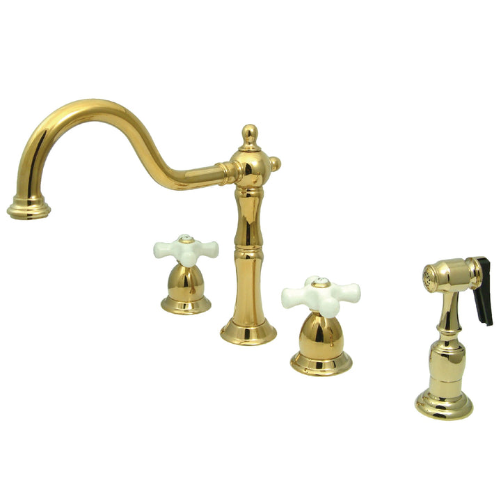Elements of Design New Orleans Polished Brass 2-Handle Bridge Kitchen Faucet with Side Spray