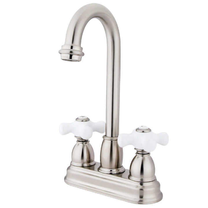 Elements of Design Chicago Brushed Nickel 2-Handle Deck-Mount High-Arc Kitchen Faucet with Deck Plate