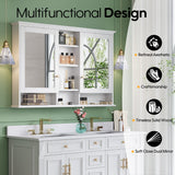 WELLFOR V1 Solid Wood 55-in x 35-in Surface Mount White Mirrored Soft Close Medicine Cabinet