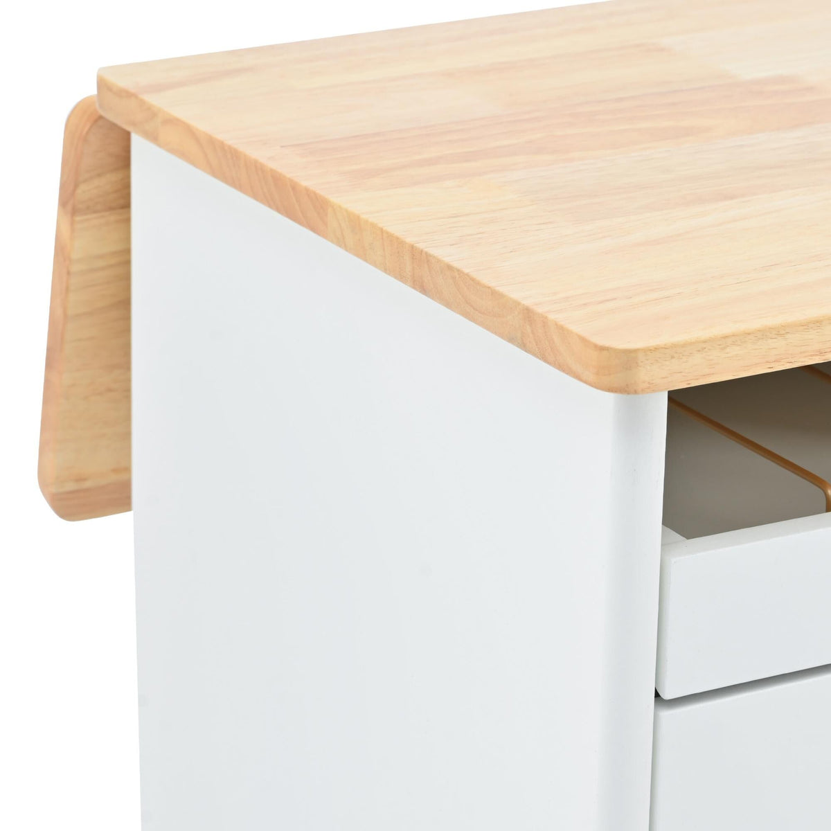 Bayfeve White Kitchen Island with Drop Leaf, LED Light Kitchen Cart on Wheels with 2 Fluted Glass Doors and 1 Flip Cabinet Door, Large Kitchen Island Cart with an Adjustable Shelf and 2 Drawers