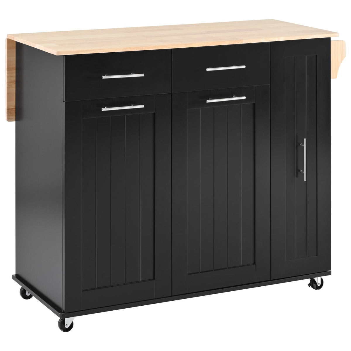 Bayfeve Kitchen Island with Drop Leaf, Kitchen Storage Cart with 3 Tier Pull Out Cabinet Organizer, Internal Storage Rack, Rolling Kitchen Cart on Wheels with Towel Rack, 2 Drawers, for Kitchen, Black