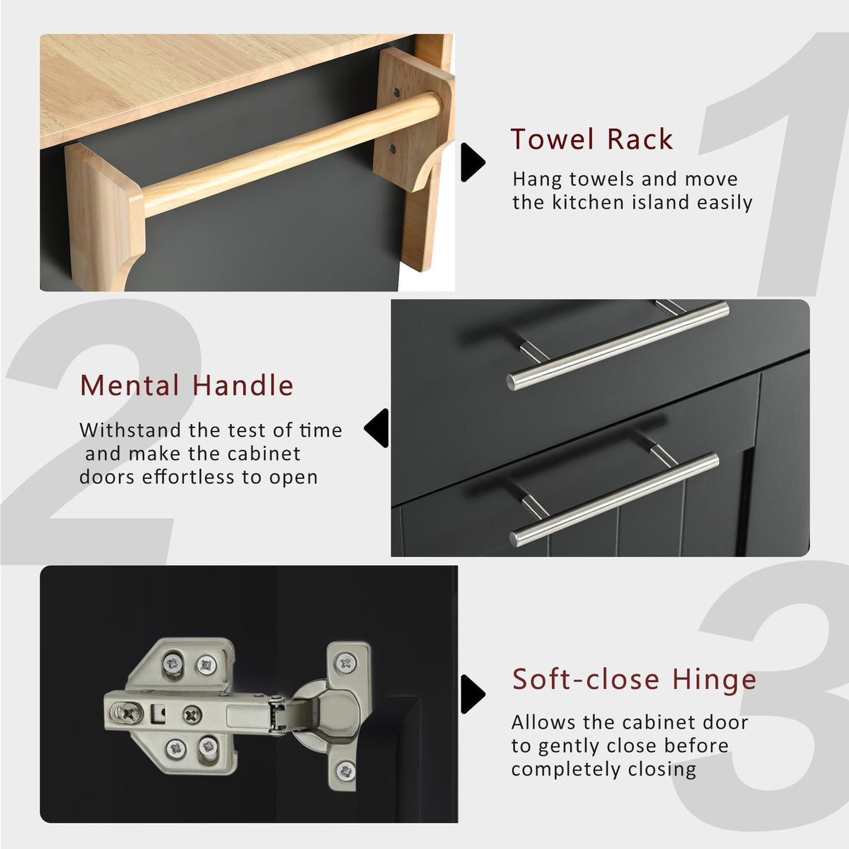 Bayfeve Kitchen Island with Drop Leaf, Kitchen Storage Cart with 3 Tier Pull Out Cabinet Organizer, Internal Storage Rack, Rolling Kitchen Cart on Wheels with Towel Rack, 2 Drawers, for Kitchen, Black
