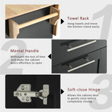 Bayfeve Kitchen Island with Drop Leaf, Kitchen Storage Cart with 3 Tier Pull Out Cabinet Organizer, Internal Storage Rack, Rolling Kitchen Cart on Wheels with Towel Rack, 2 Drawers, for Kitchen, Black