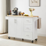 Bayfeve White Rolling Kitchen Island with Drop Leaf Countertop, with Storage Cabinet and Tower Rack
