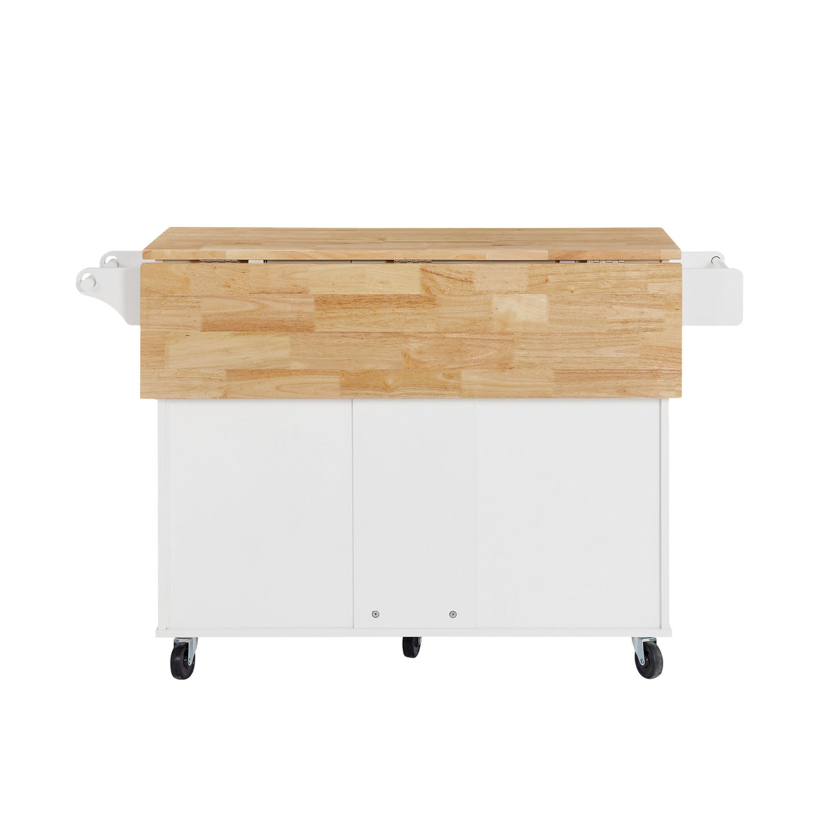 Bayfeve White Rolling Kitchen Island with Drop Leaf Countertop, with Storage Cabinet and Tower Rack